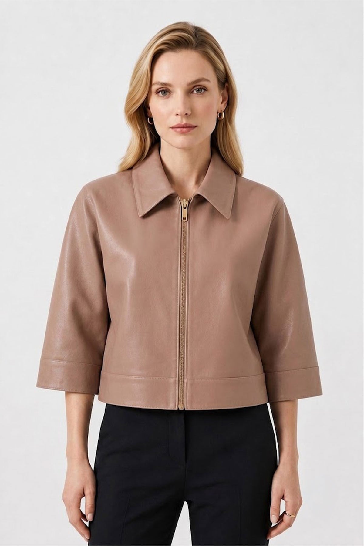 Siena Women's Double-Sided Beige Mink Unlined Genuine Leather Short Jacket