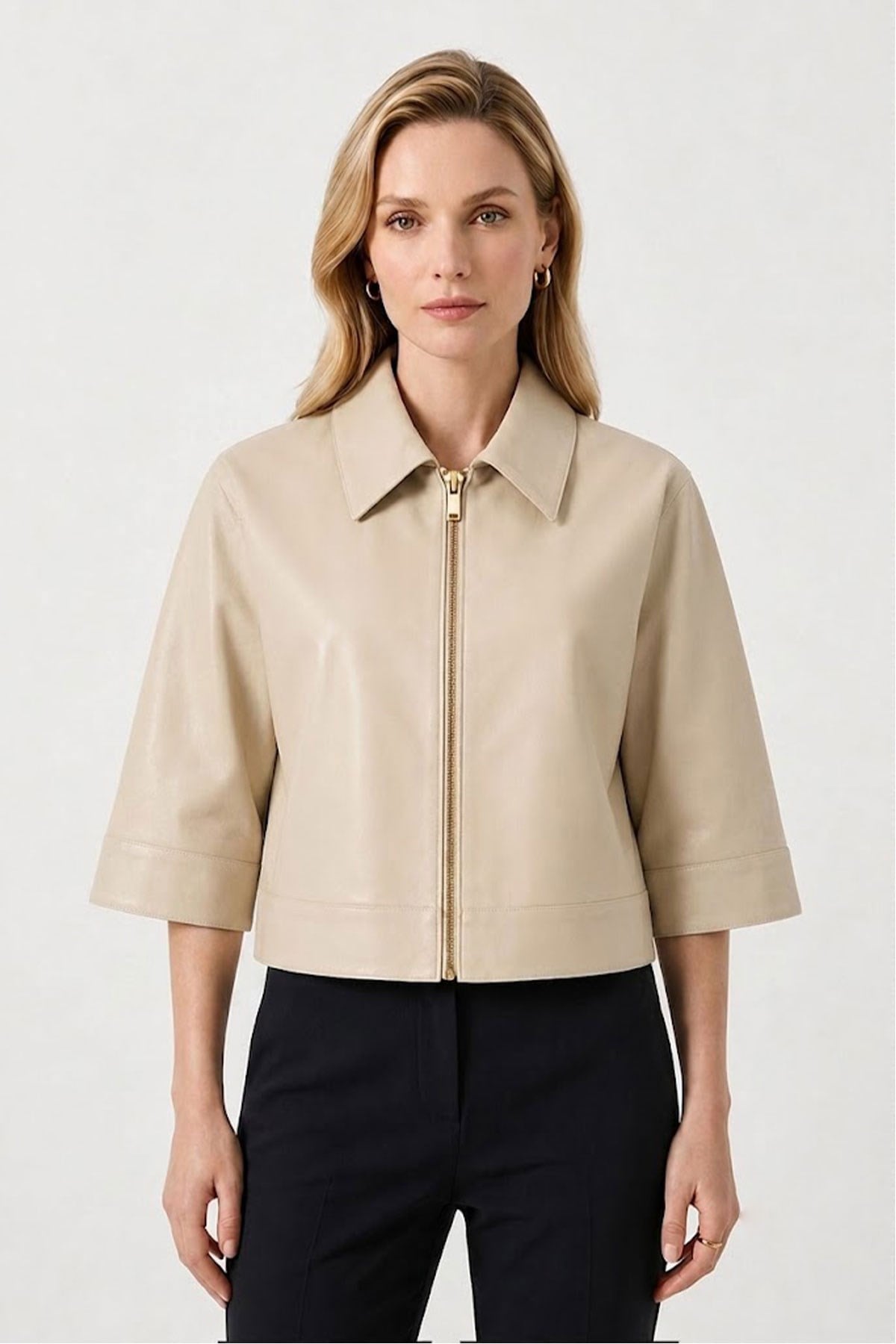 Siena Women's Double-Sided Beige Mink Unlined Genuine Leather Short Jacket