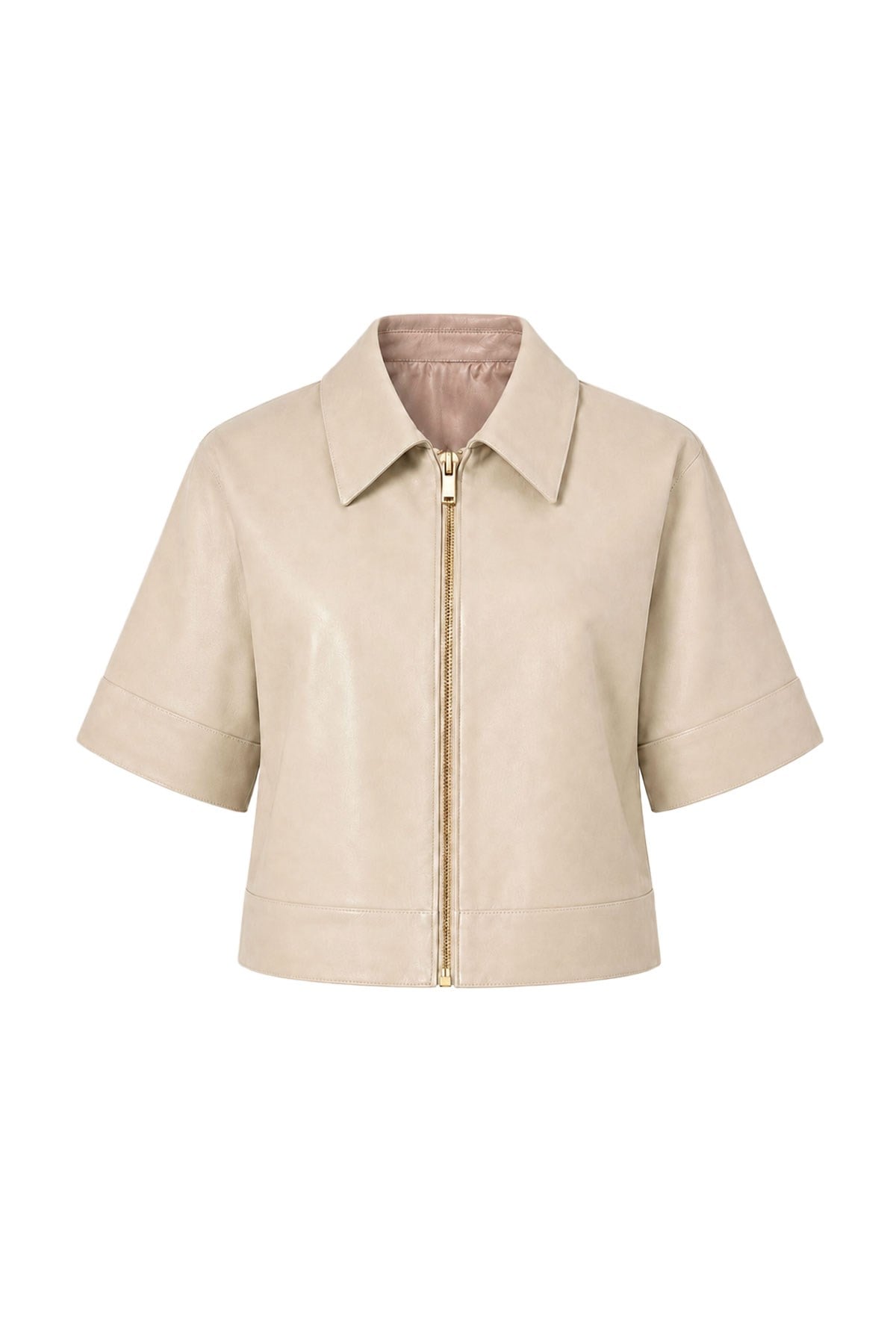 Siena Women's Double-Sided Beige Mink Unlined Genuine Leather Short Jacket