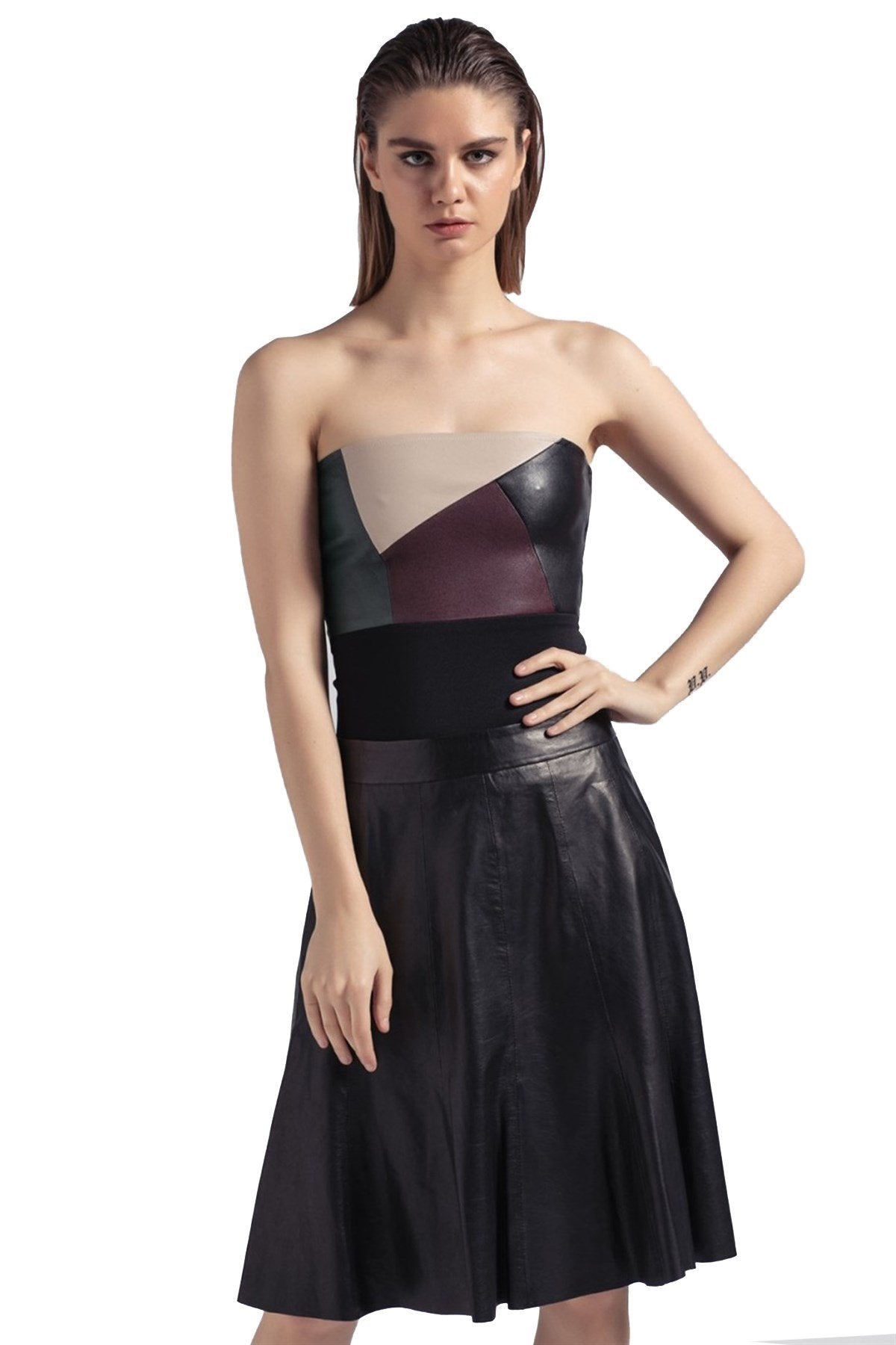 Black Women's Baggy Cut Genuine Leather Skirt