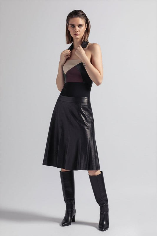 Black Women's Baggy Cut Genuine Leather Skirt