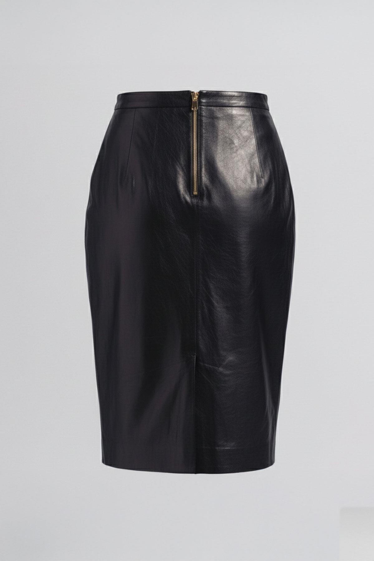 Black Women's Pencil Genuine Leather Skirt