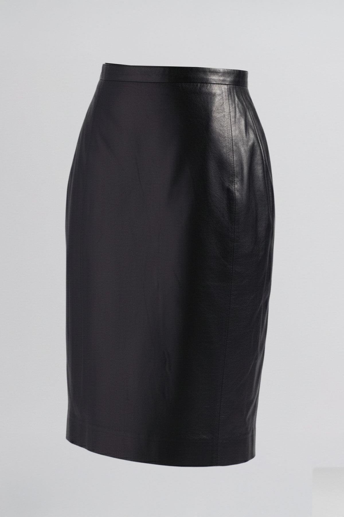 Black Women's Pencil Genuine Leather Skirt