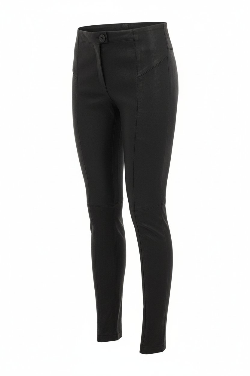 Black Women's Leggings, Unlined, Front Zipper and Button Closure, No Pockets, Slim Fit, Genuine Stretch Leather Pants