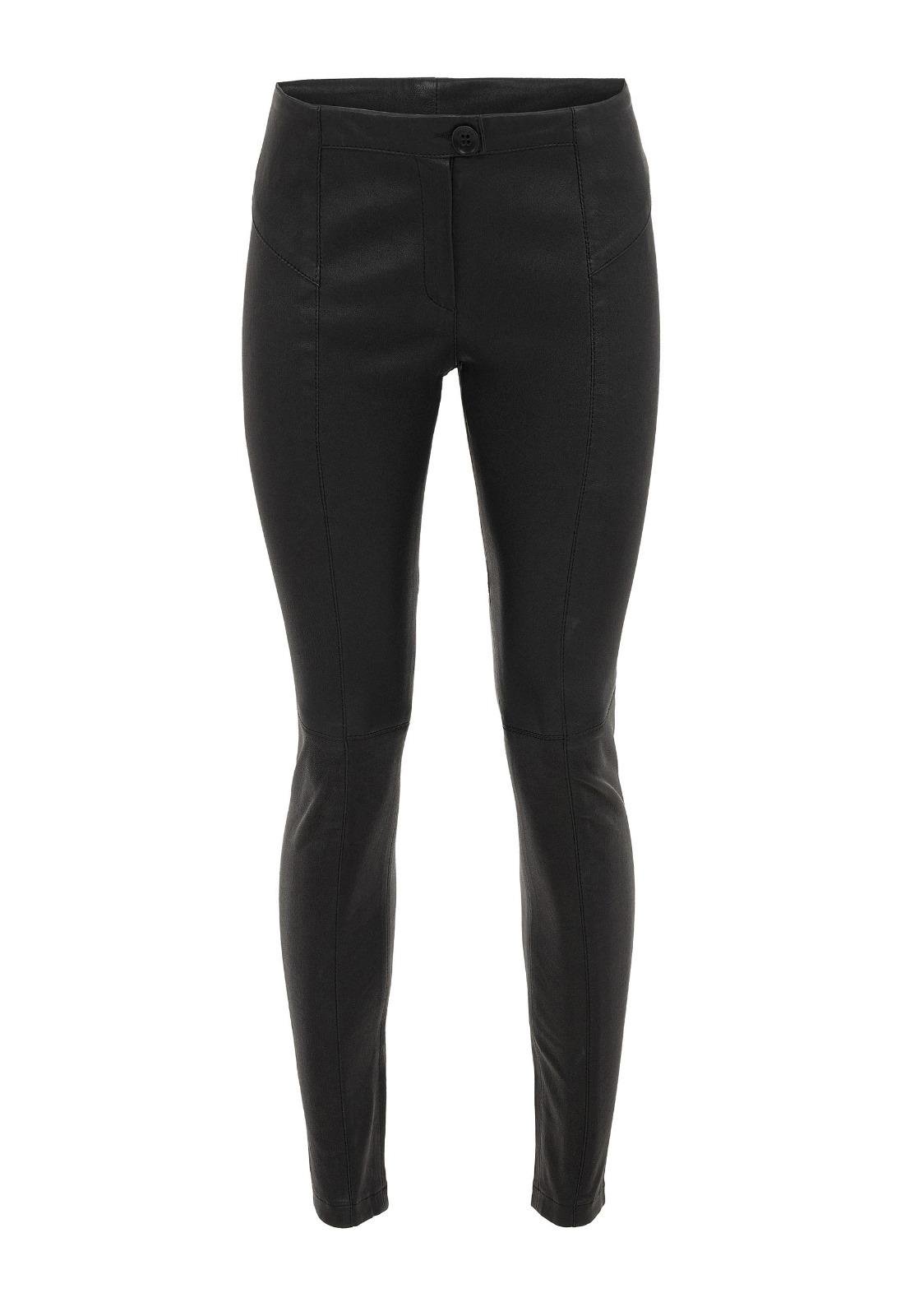 Black Women's Leggings, Unlined, Front Zipper and Button Closure, No Pockets, Slim Fit, Genuine Stretch Leather Pants