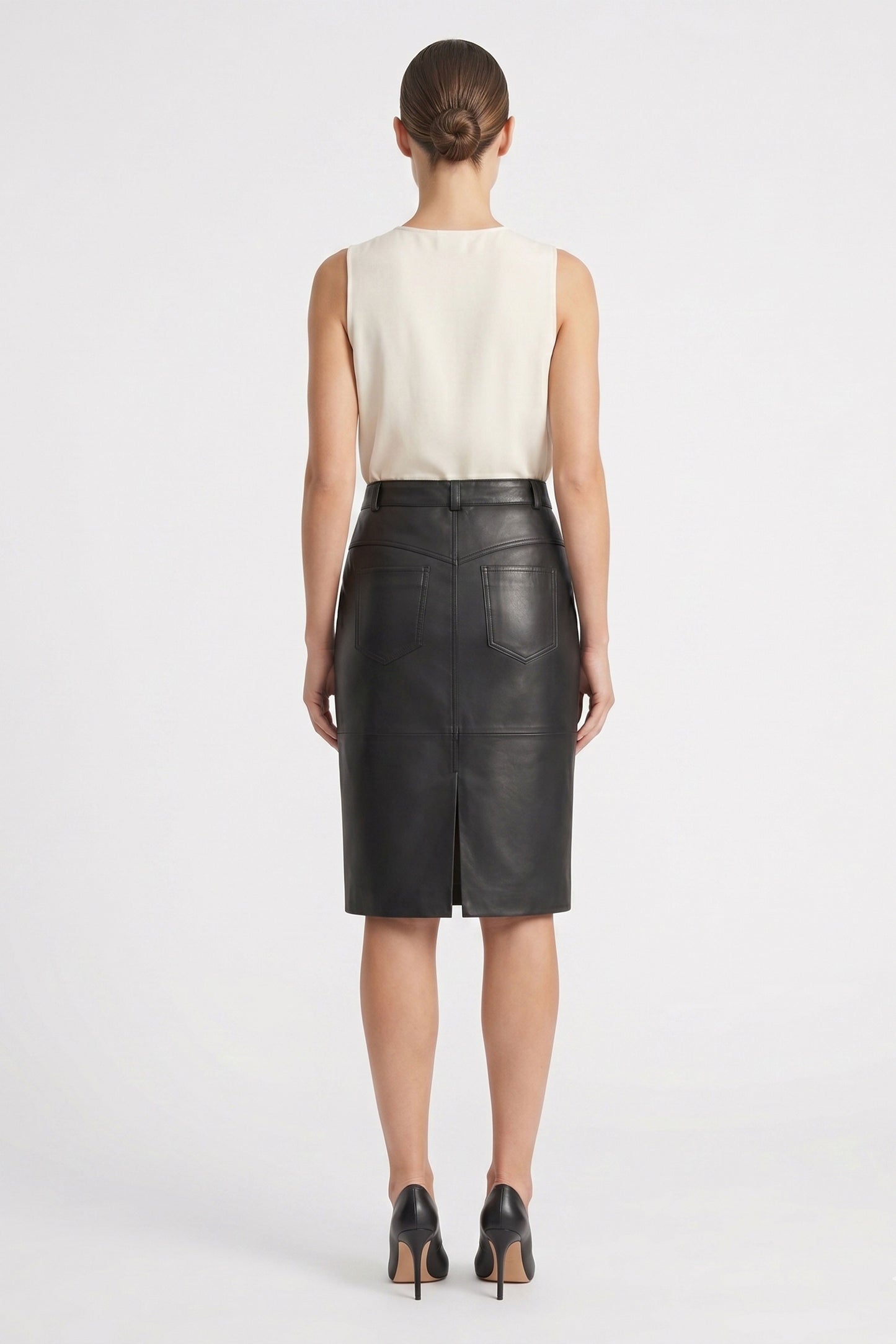 Black Mita Midi Genuine Leather Women's Skirt