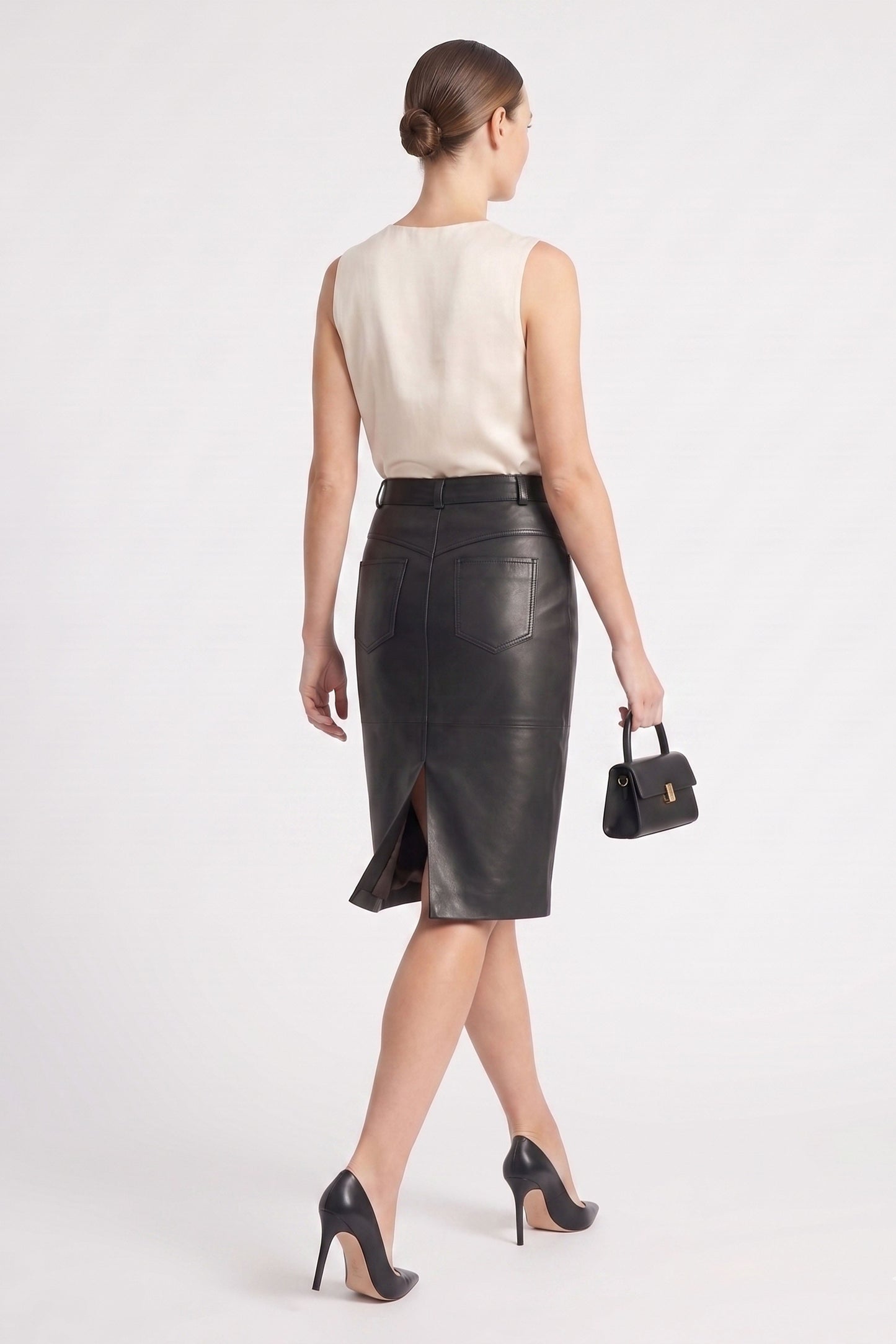 Black Mita Midi Genuine Leather Women's Skirt