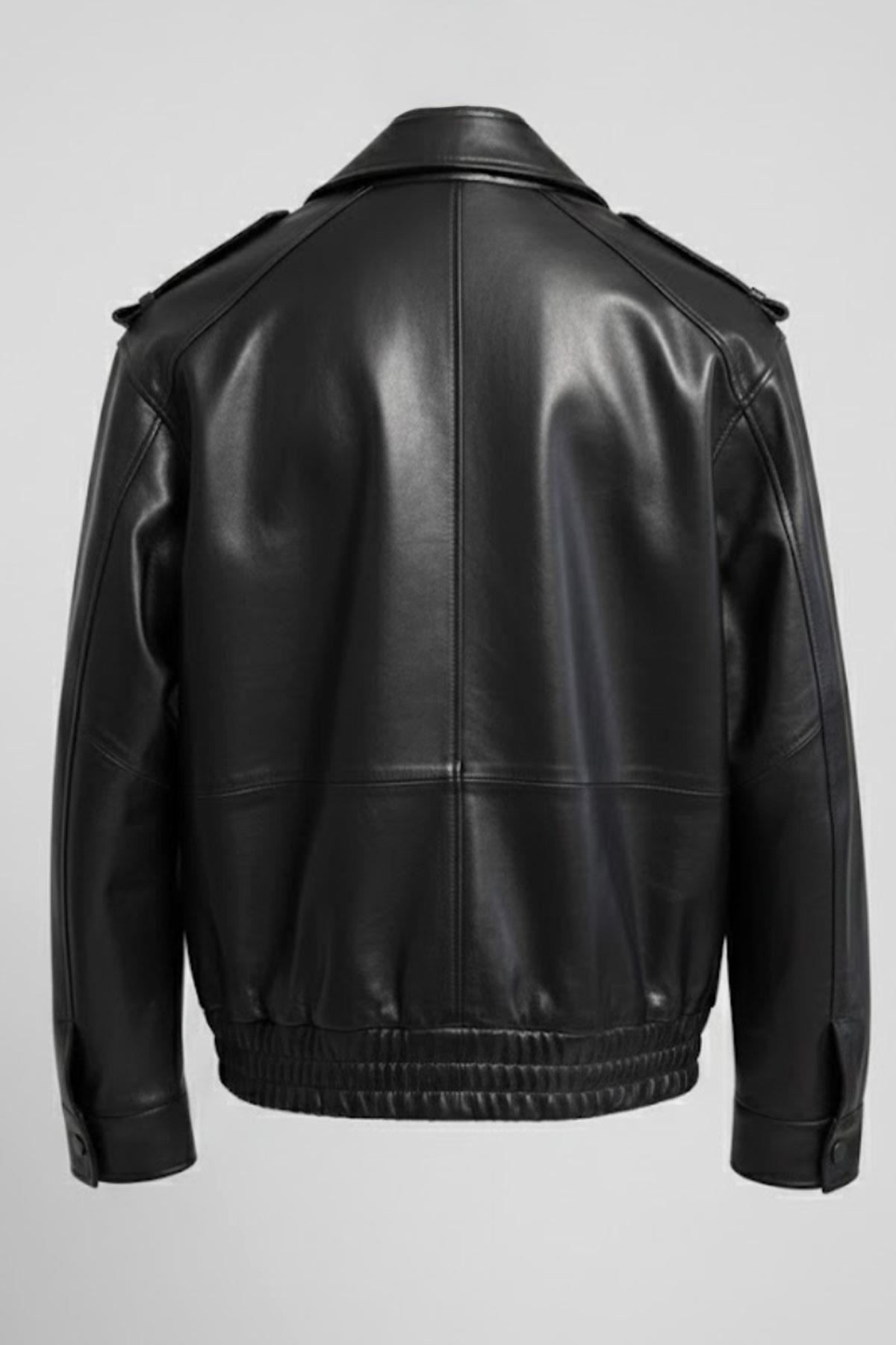 Black Women’s Genuine Leather Bomber Jacket