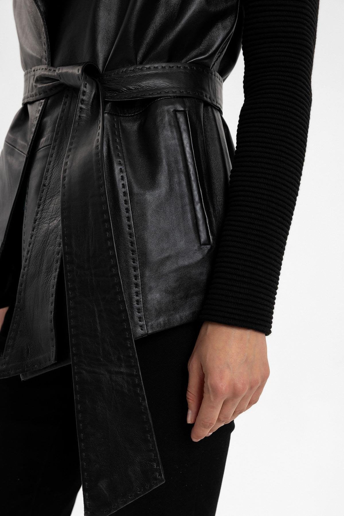 Black Women's Genuine Leather Coat