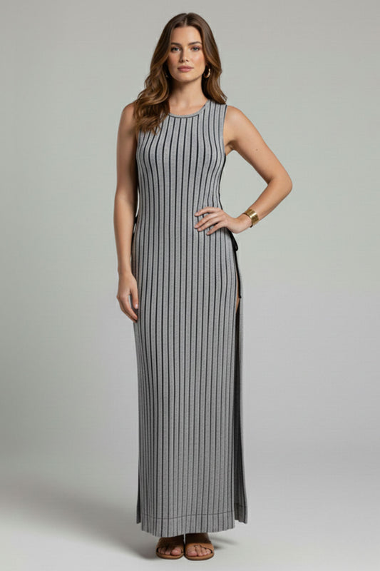 Women's Silver Shimmering Glitter Striped Long Beach Dress